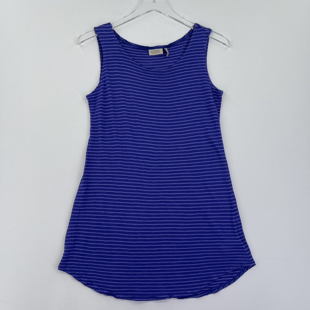 Logo Lori Goldstein XS Womens Tan Top Purple Sleeveless T-shirt Casual Tee